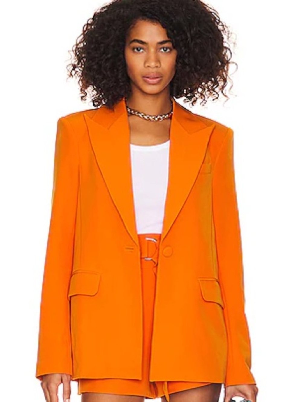 Camila Coelho Bright Orange Single-Button Tailored Blazer